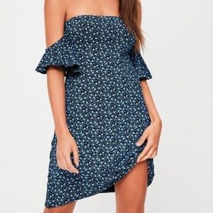 Missguided black bardot floral bodycon dress